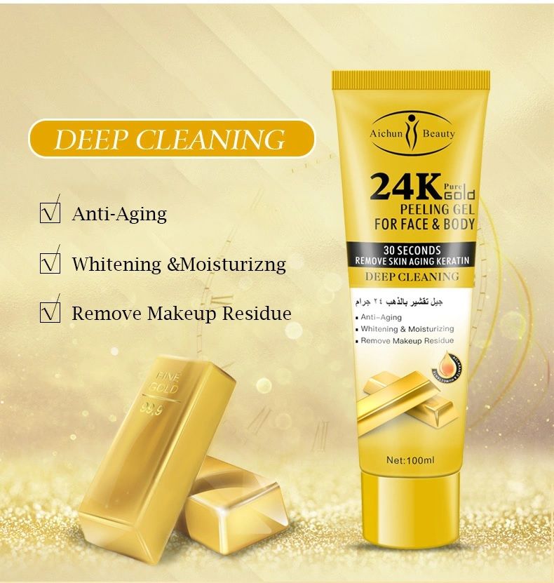 24k Pure Gold Peeling Gel for Face and Body Whitening and Moisturizing Anti-Wrinkle Soothing 100% Effective